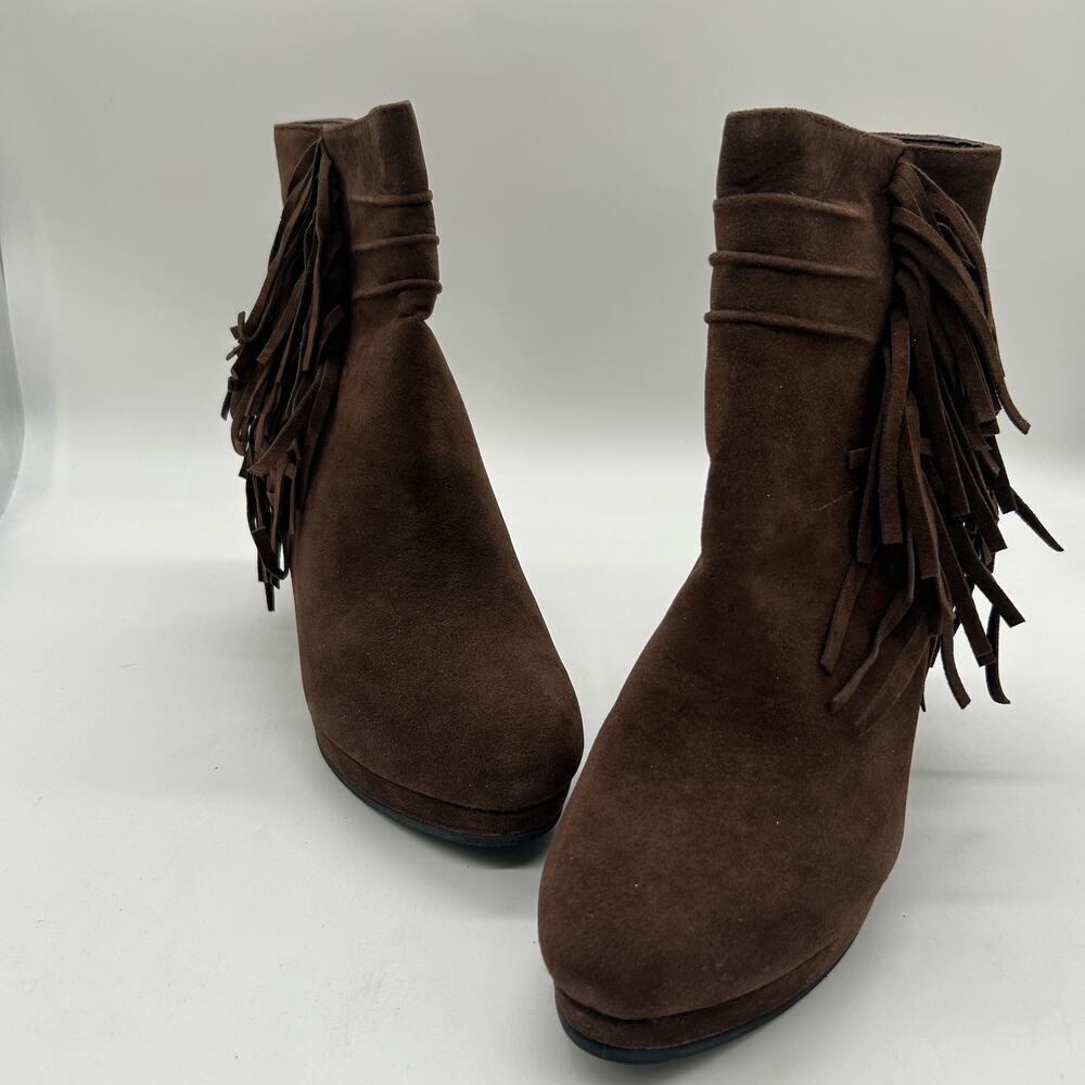 Nature Breeze Boots Womens 8.5 Brown Suede Fringe Side Zip Ankle Boots NEW‎